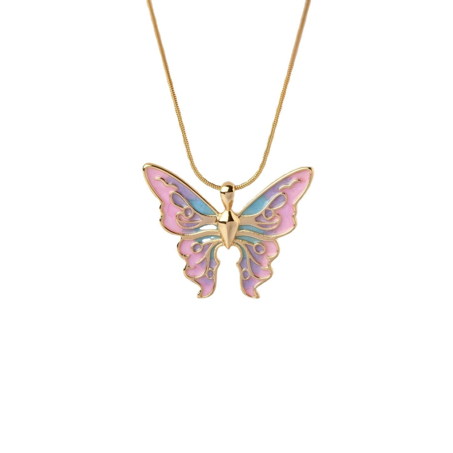 Butterfly pendant multicolor chain necklace