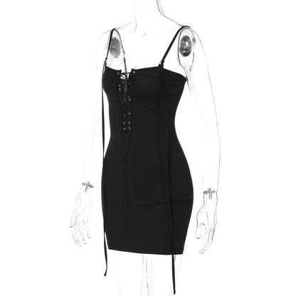 Lace up hollow out backless cami cut out mini dress