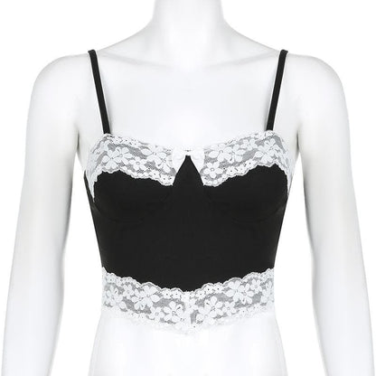 Bowknot lace patchwork backless cami top