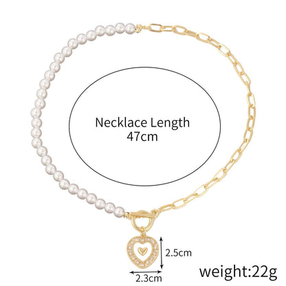 Chain faux pearl beaded pendant necklace
