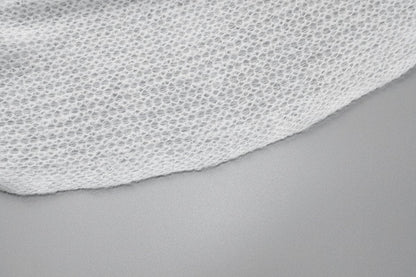 Long puff sleeve knitted one shoulder see through top