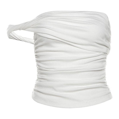 Irregular off shoulder ruched solid top