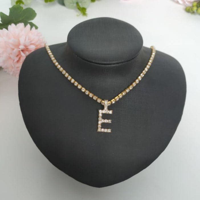 Initials pendant rhinestone chocker
