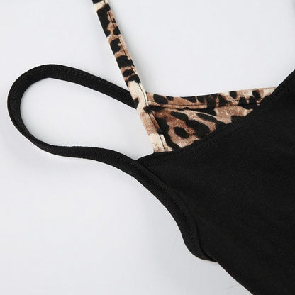 Halter leopard print backless cami top