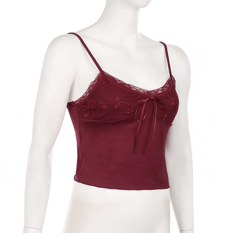 Lace patchwork bowknot backless cami top