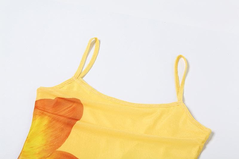 U neck gradient flower print cami maxi dress