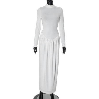 High neck long sleeve ruched maxi dress