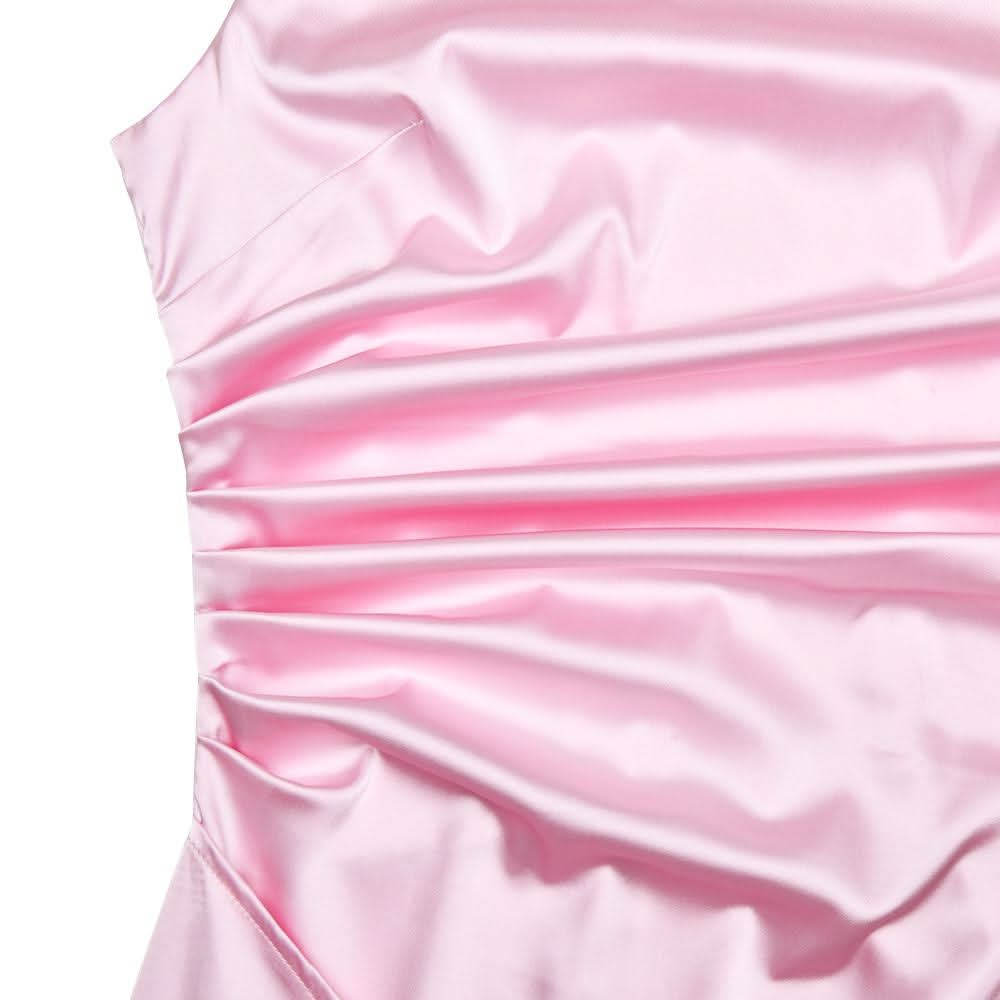 Ruched high slit satin round neck backless maxi dress