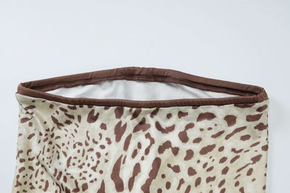 Leopard print bowknot ruffle tube mini skirt set