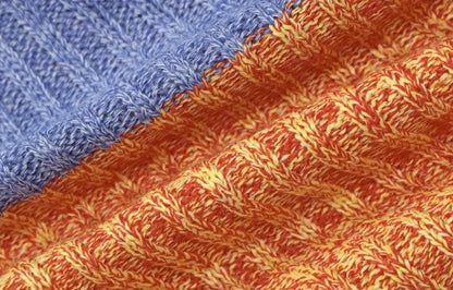 Knitted patchwork contrast long sleeve hollow out mini skirt set-final-sale