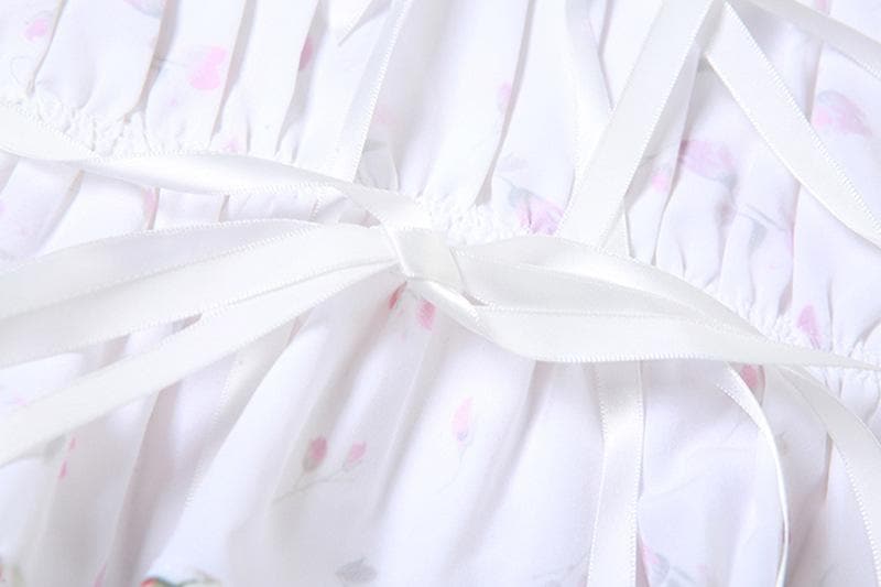 Flower print contrast ruched backless self tie halter top