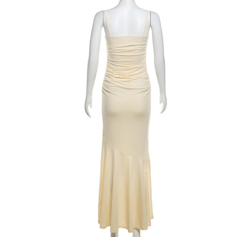 Ruched backless sweetheart neck cami maxi dress