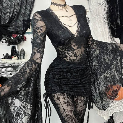 Long sleeve v neck lace top