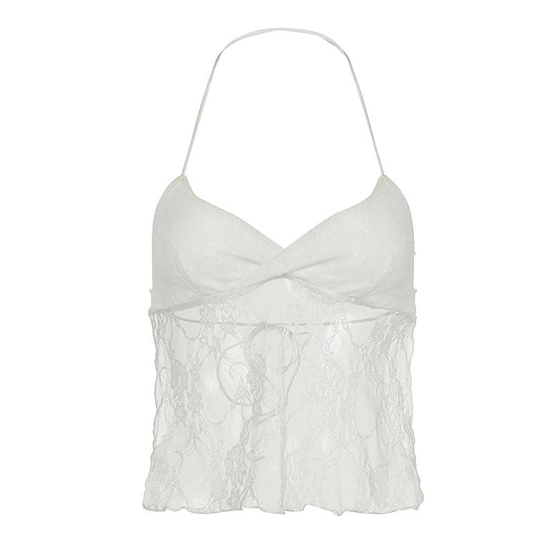 Halter backless lace hem crop top