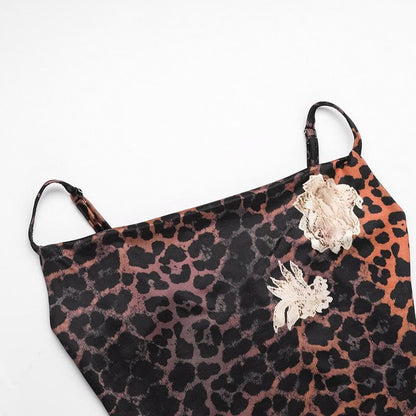 U neck leopard print irregular cami midi dress