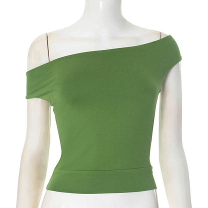 Hollow out off shoulder solid crop cut out top