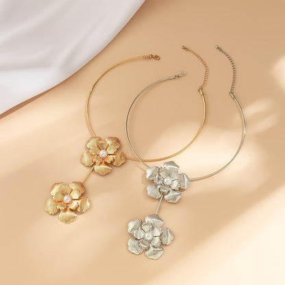 Metal flower applique choker necklace