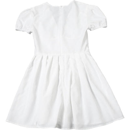 Puff sleeve v neck bowknot zip-up mini dress
