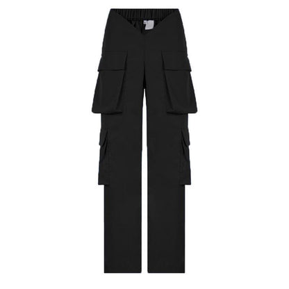 V waist pocket straight solid cargo pant