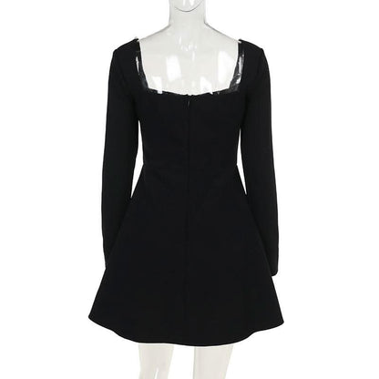 Square neck long sleeve beaded mini dress