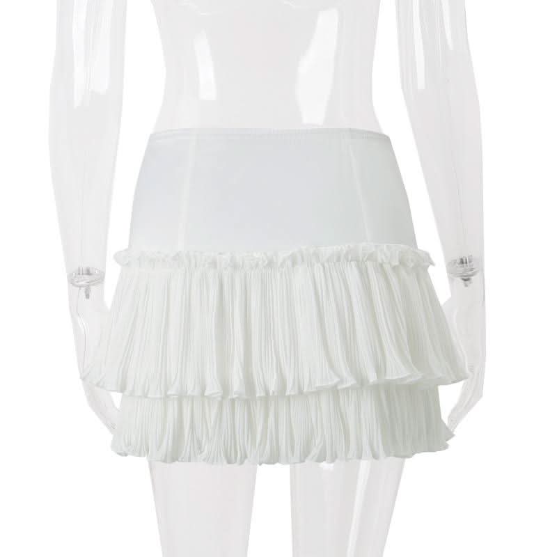 Ruched ruffle zip-up A line solid mini skirt