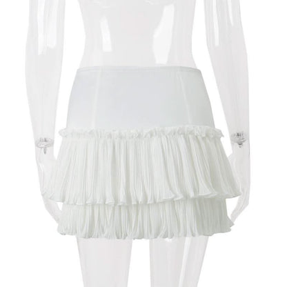 Ruched ruffle zip-up A line solid mini skirt