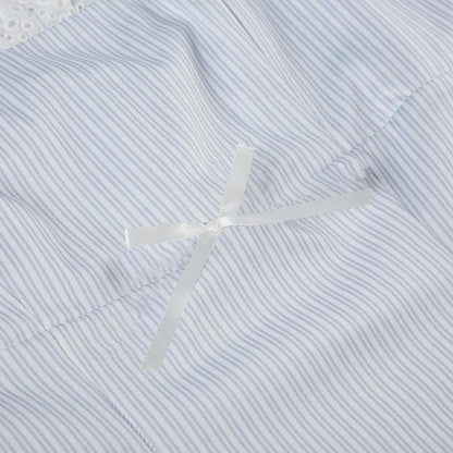 Striped print lace hem zip-up bowknot cami top