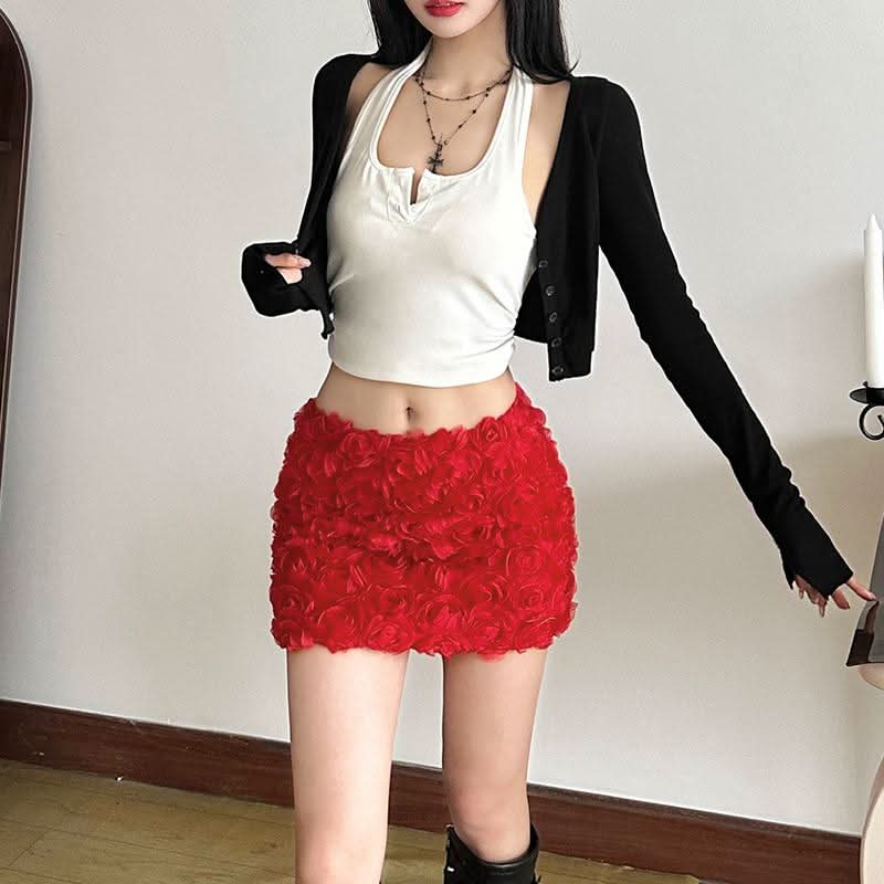 Flower applique solid mini skirt