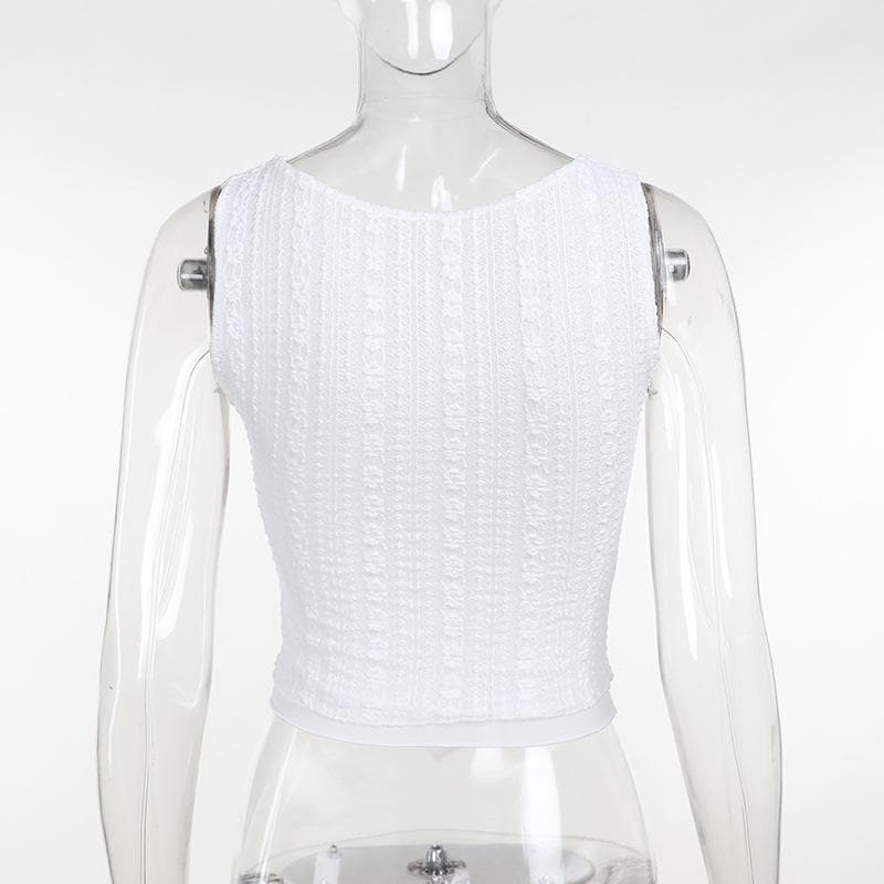 Crewneck textured ruffle solid tank top