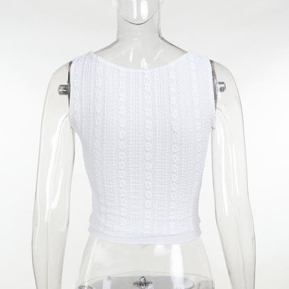 Crewneck textured ruffle solid tank top