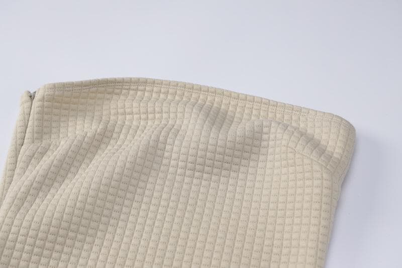 Strapless Waffle Knit Grid Texture Bodycon Tube Mini Dress