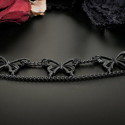 Butterfly pendant layered choker necklace
