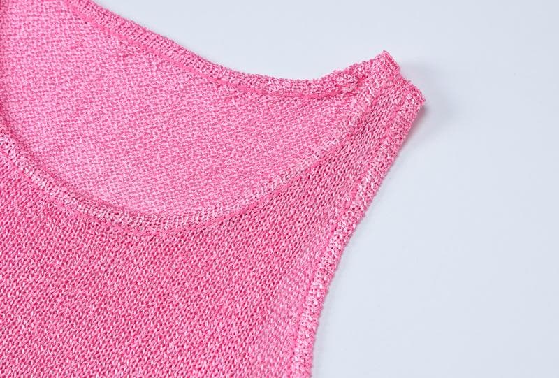 Sleeveless u neck tassels knitted mini dress