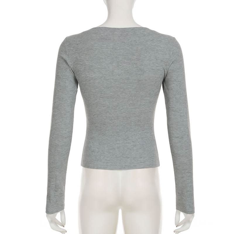 Long sleeve abstract ribbed button top