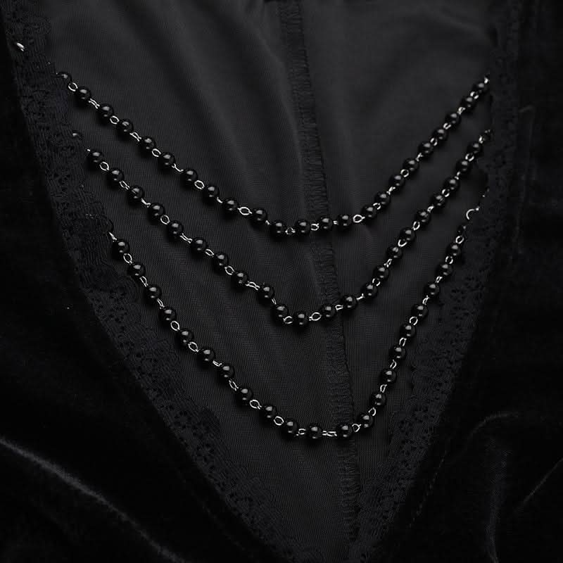 Long flared sleeve lace velvet beaded maxi dress