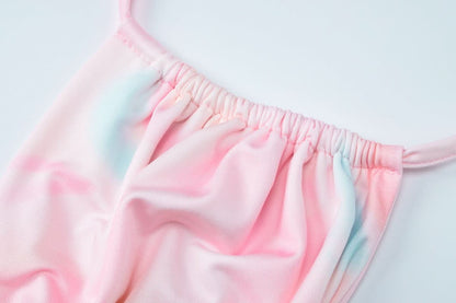 Halter flower applique ruffle backless slit maxi dress