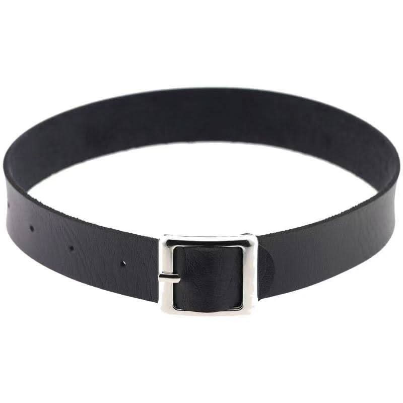 PU leather rivet o ring metal chain necklace