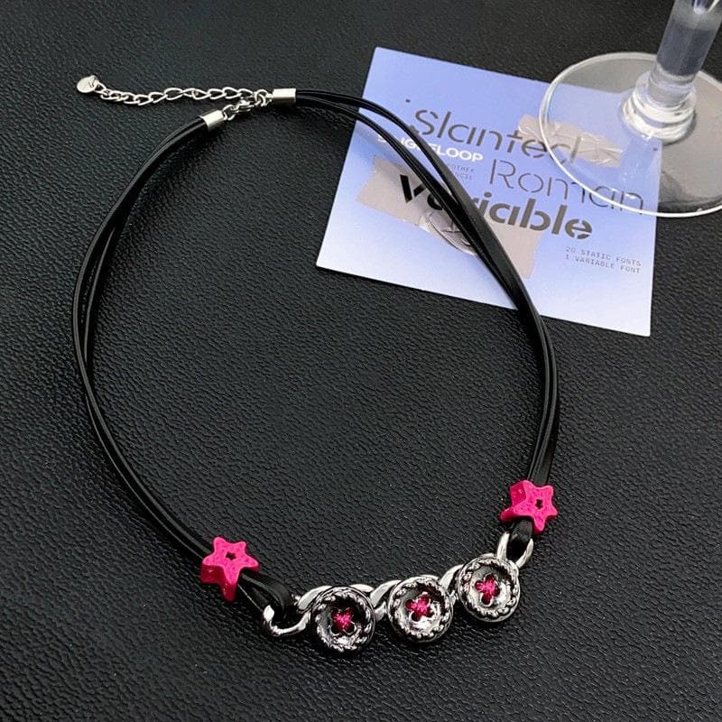 PU leather button contrast necklace