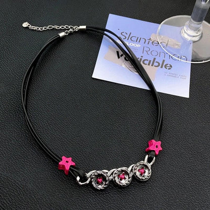 PU leather button contrast necklace