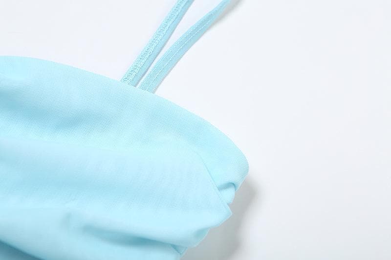 Flower applique ruffle ruched sheer mesh cami maxi skirt set