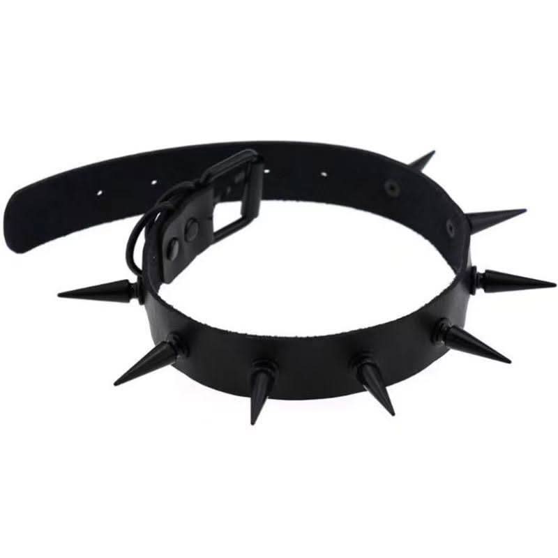PU leather rivet o ring metal chain necklace