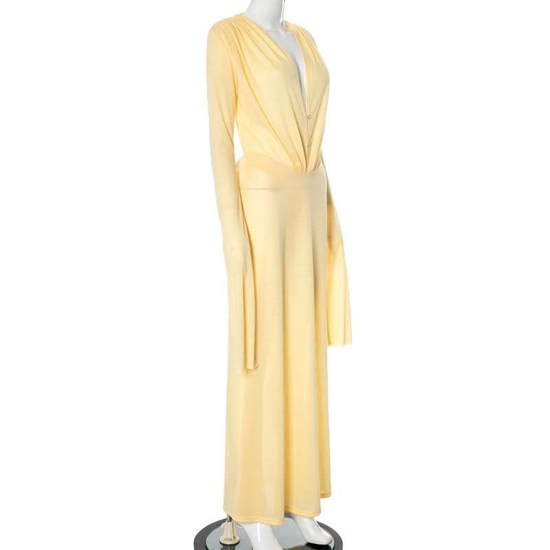 Long sleeve v neck button maxi dress