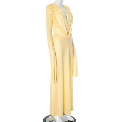 Long sleeve v neck button maxi dress