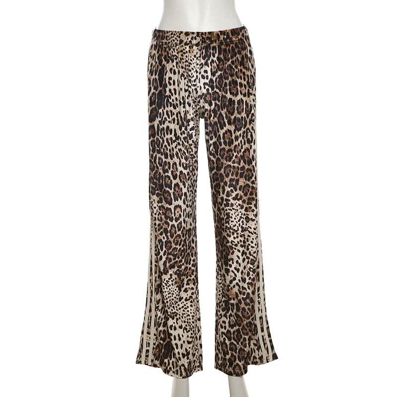 Leopard print contrast patchwork medium rise pant