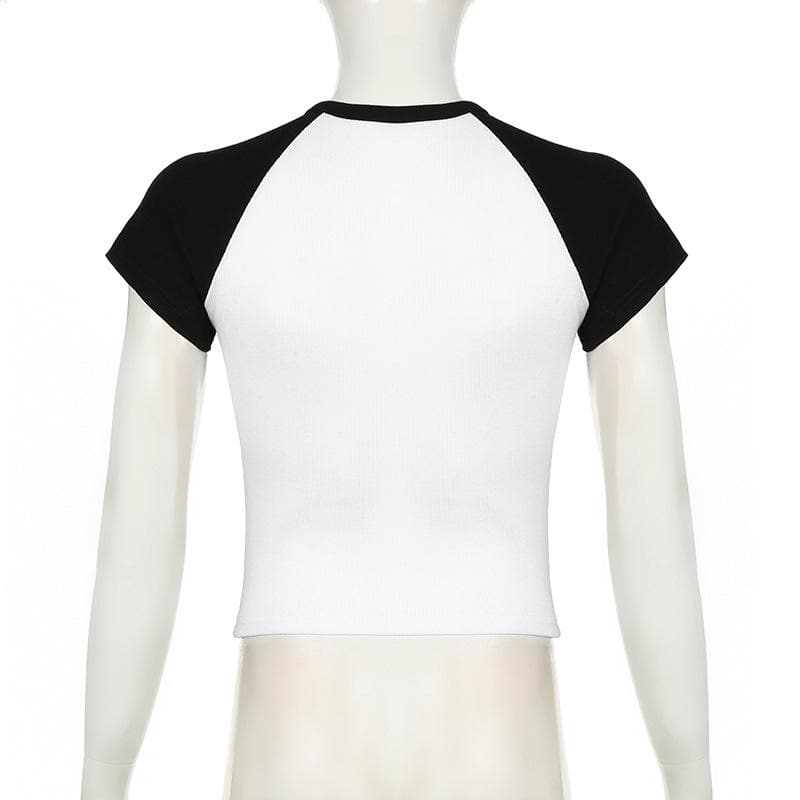 Short sleeve crewneck ribbed print top