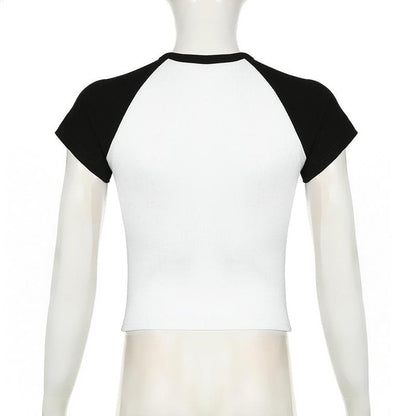 Short sleeve crewneck ribbed print top