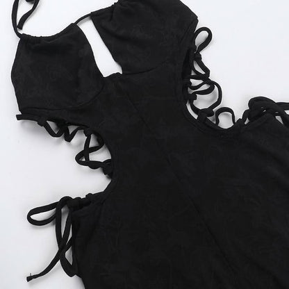 Halter hollow out self tie jumpsuit