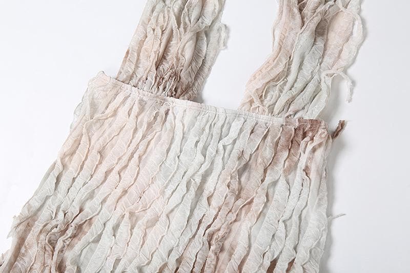 Halter ruffle deep square neck backless maxi dress