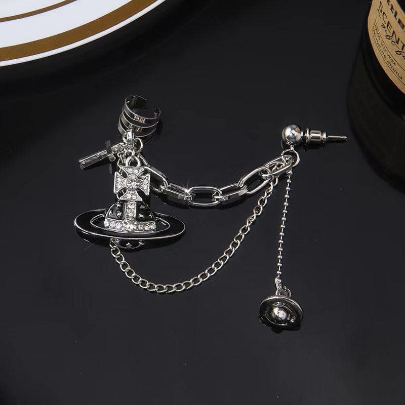 Planet cross o ring 1 piece drop earrings