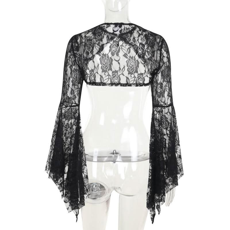 Long flared sleeve lace rhinestone applique shrug